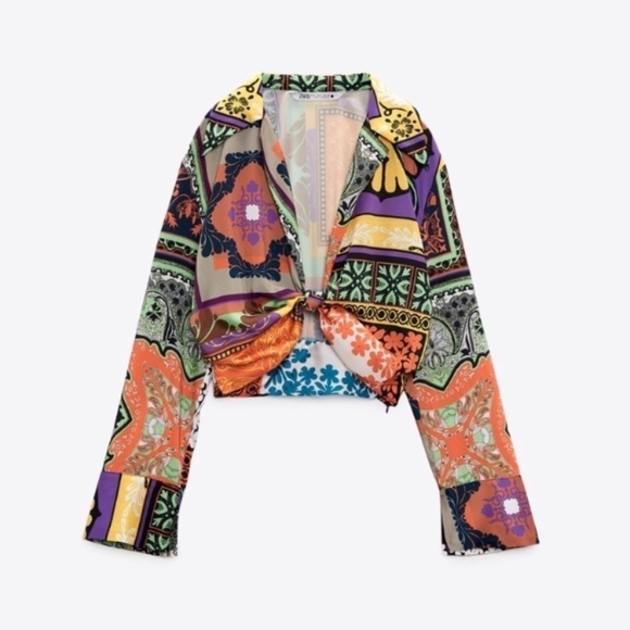 Zara women’s printed two piece crop blouse and skirt set size XL new with tags - Picture 3 of 15